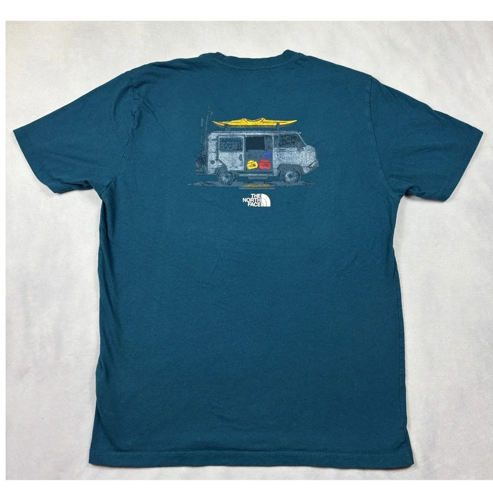 The North Face Mens‎ Teal Blue Graphic T-Shirt Circular Design Van Kayak M A8CR8